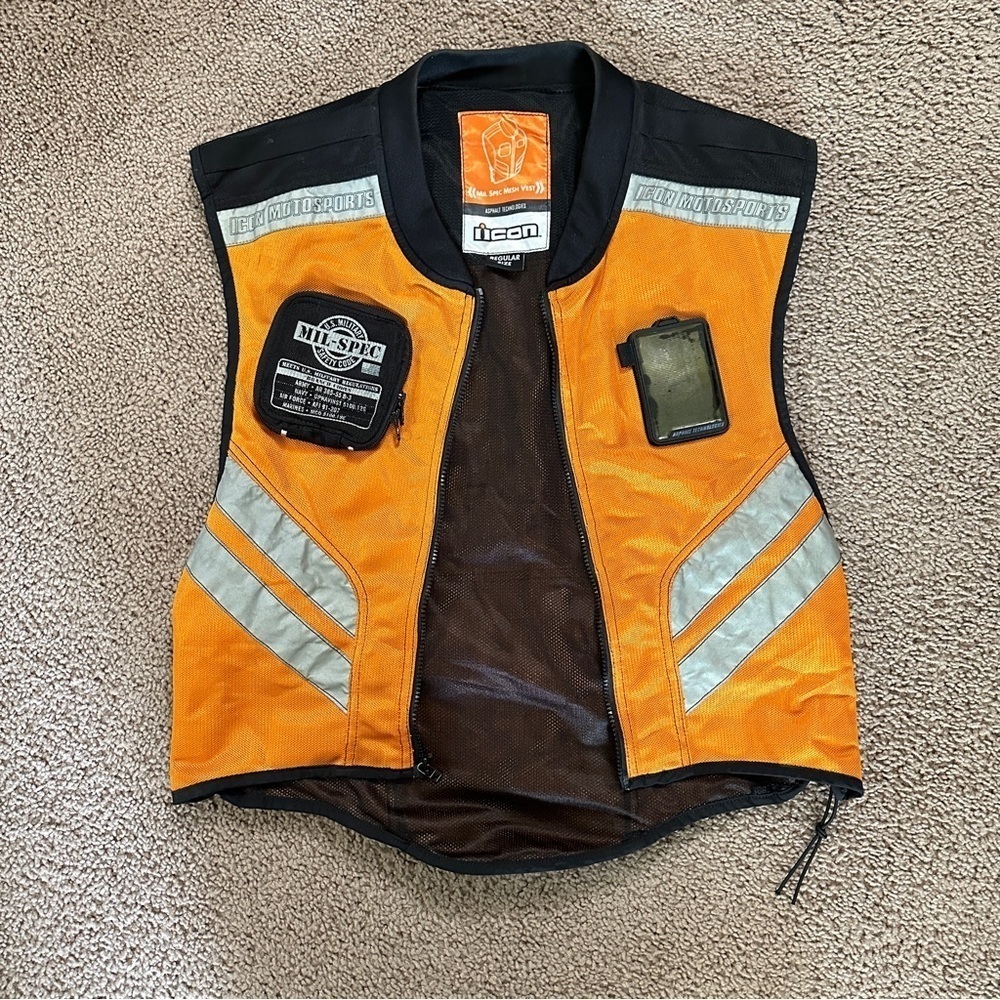 Icon Motorsports Orange Mil Spec Mesh Vest Asphalt Technologies Size Regular